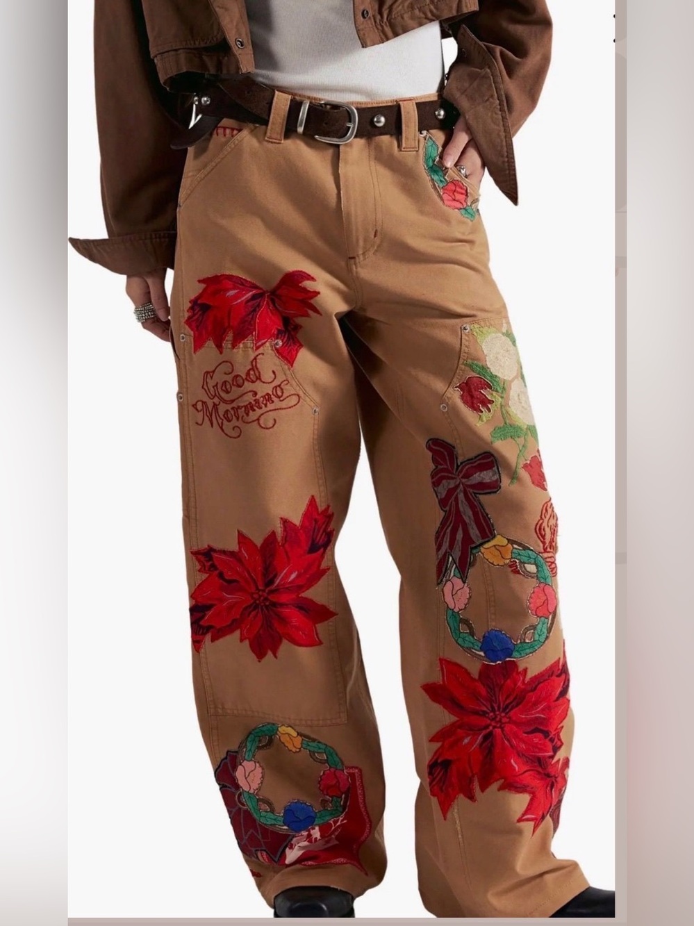 NWT Free People Bright Time Embroidered High Waist Wide Leg Pants
